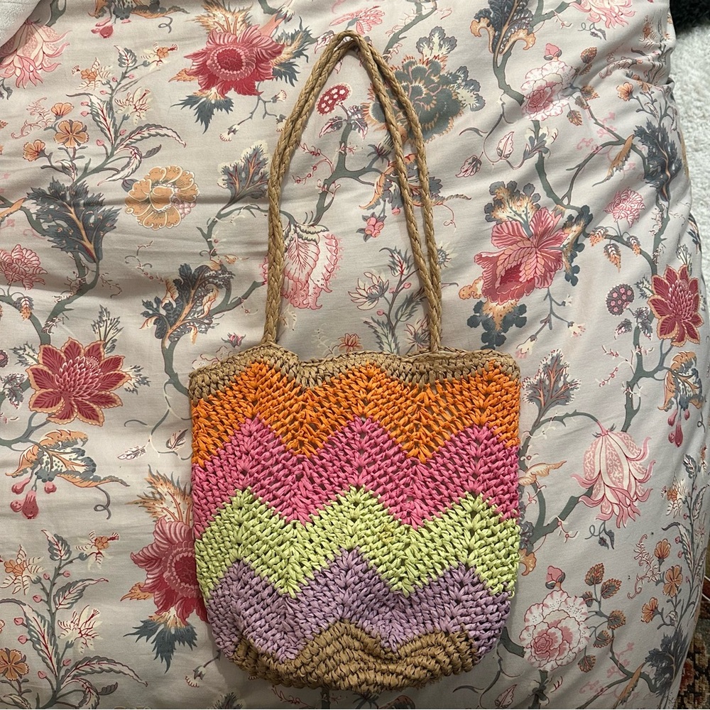 colorful woven tote bag
